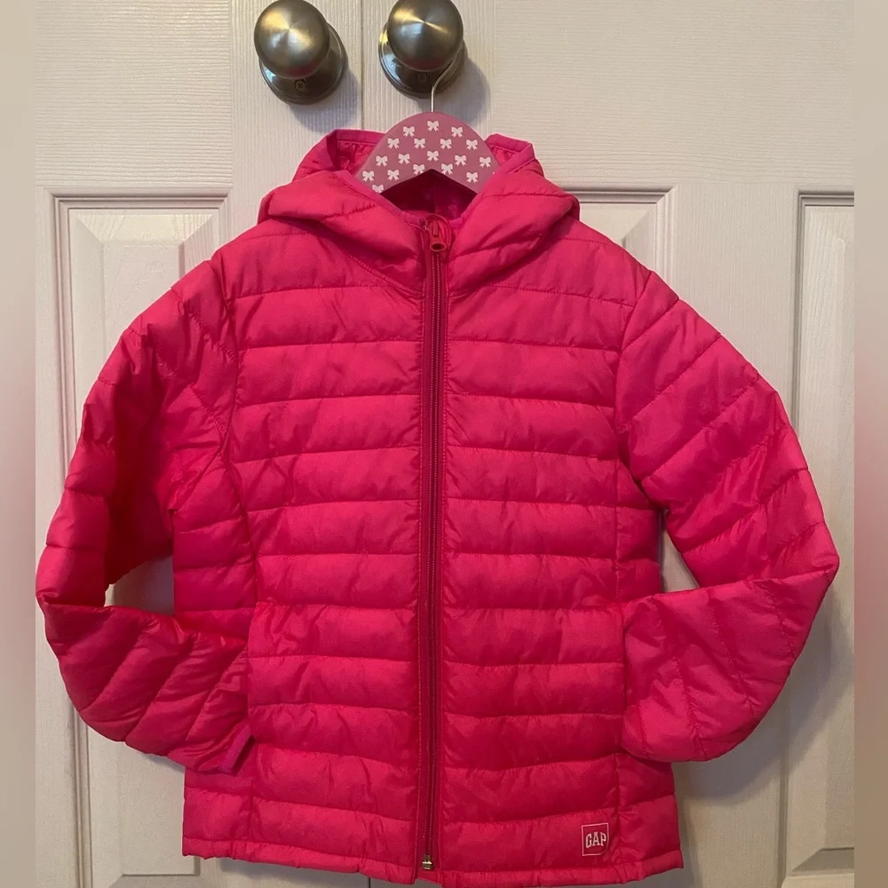 GAP Girls Bright Pink Quilted Hooded Puffer Jacket